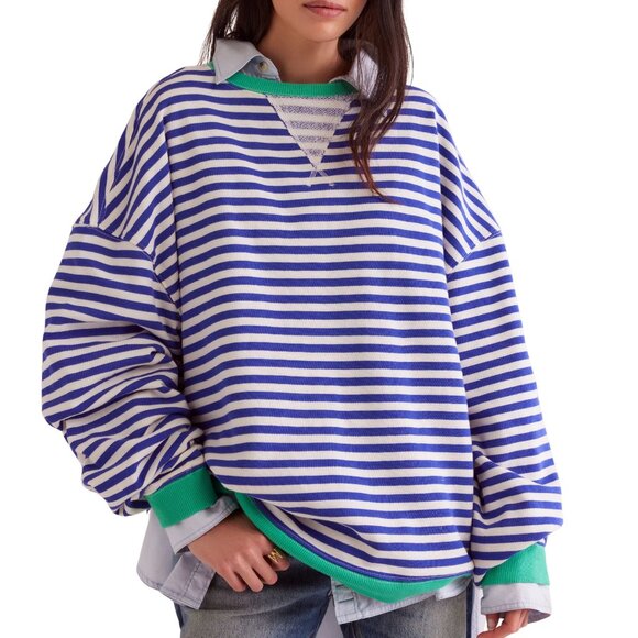 Free People Sweaters - NEW Free People Classic Striped Crew Neck Sweatshirt  Sand Dollar Combo 1125 4s2
